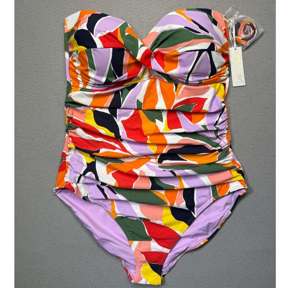 Anne Cole Women's Twist-Front One-Piece Swimsuit Multi Palm Print 16 $108